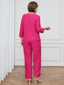 Miaspire 2pcs Women Casual Commute Solid Color Shirt And Pants Set,Summer Sets