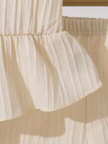 Genkimix Kids Bộ 2 món áo crop top không tay cổ đen thời trang mùa hè cho bé gái và quần ống đứng đơn giản, vải dệt họa tiết, thanh lịch và tối giản - Nhiều màu - Xem 6