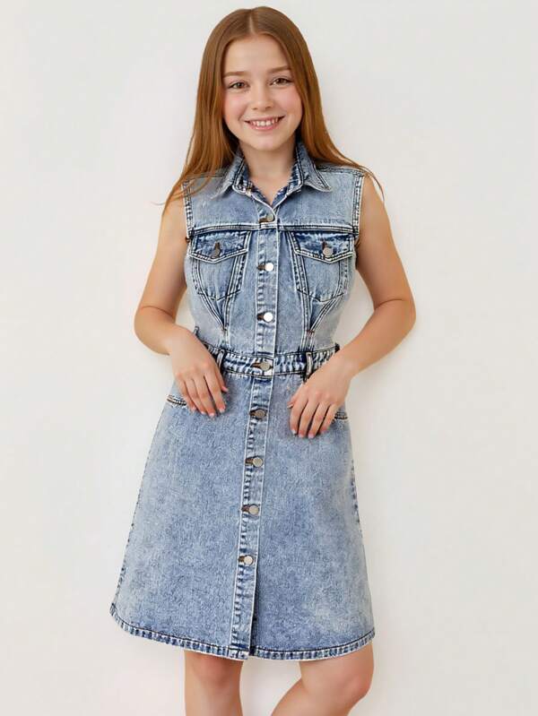 Lässiges Mode Denim Kleid, waschen Sie blau, für Teenager Mädchen