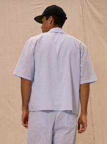 Musero Áo sơ mi ngắn tay kẻ caro cài cúc kiểu Shacket cho kỳ nghỉ xuân hè. - Màu xanh lam - Xem 3