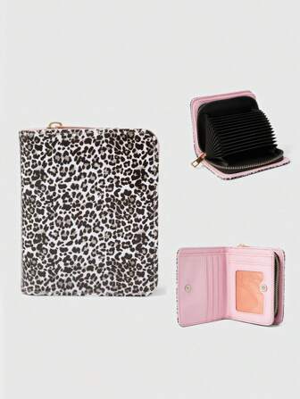 Grunge Punk Women's Fashion All-Over Leopard Print Multi-Functional Zipper Card Holder Wallet With Coin Pouch