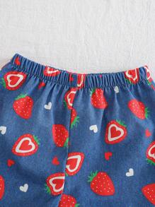 Cozy Pixies 2 Stücke Baby Mädchen Set mit Erdbeermuster, bestehend aus Rundhals-Top mit Kurzarm und Shorts mit elastischem Bund