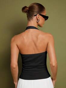 COSMINA Parte superior de halter blanca para mujer, elegante para ocasiones formales, uso diario en la oficina, estilo de influencer, coqueta, estilo de dinero antiguo, atuendos de verano