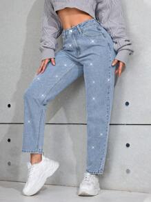 SHEIN PETITE Women's Pocket Cone Casual Versatile Jeans - Light Wash - View 7