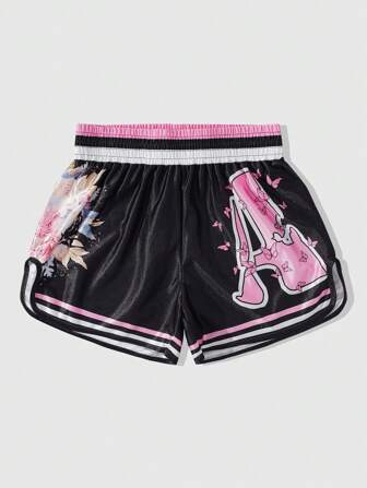 Prep Pantalones cortos de boxeo con estampado de letras para hombre, pantalones cortos deportivos de baloncesto