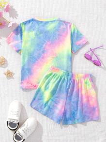 SHEIN Leap Crew Tween Girls' Casual Heart Pattern Short Sleeve Top And Shorts Set For Summer - Multicolor - View 2