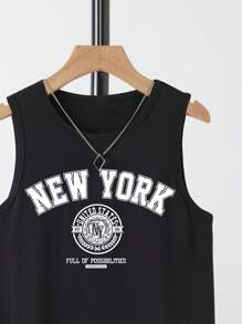SHEIN Teen Boy Casual & Simple Letter Print Sleeveless Top, Suitable For Summer