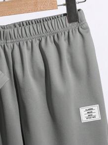 SHEIN 2 件套青少年男孩休闲学院风图形字母印花圆领 T 恤和长裤套装，适合通勤、上学、日常休闲、运动、春夏装 - 灰色 - 查看 5