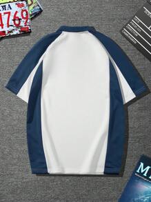 Manfinity Campus Court 宽松版型男式插肩袖字母印花 Polo 衫 - 彩色 - 查看 2