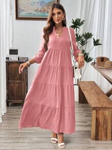 EMERY ROSE Plain Texture Flared Sleeves Ruffle Hem Cover Up Dress,Summer Dresses For Women - Pink - View 6