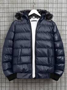 RueChic 冬季男士纯色拼布羊毛连帽加厚外套