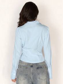 Glamine Áo cánh dài tay cổ chữ V ôm sát dành cho nữ - Màu xanh lam - Xem 2