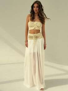 Aloruh Summer Women Two-Piece Outfits,Summer Sets - Khaki - View 4