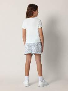 SUMWON Conjunto casual de verano para niñas pre-adolescentes con camiseta de bebé con estampado de leopardo y pantalones cortos deportivos a juego, conjunto de prendas de estar en casa perfecto para actividades de primavera y verano