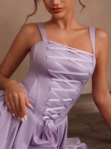 Savoree Vestido de fiesta casual de verano, vacaciones, festival, sin mangas, asimétrico, con atar y ajustado para el Body - Púrpura malva - Ver 4