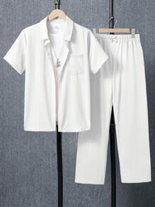 2pcs/Set Casual Urban Teenage(Boys) Short Sleeve Shirt & Long Pants Suit