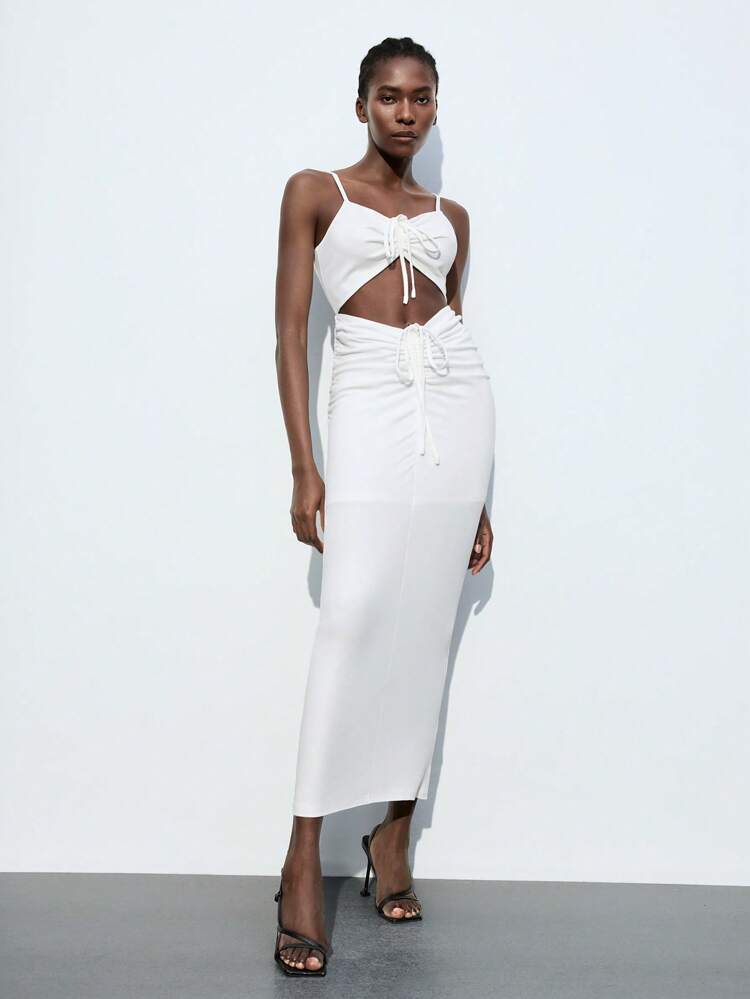 SHEIN Maija 2025 Summer New Multi-Wear Minimalist High-End Bowknot Strap Back Hollow Design Music Festival Beach Resort Casual Daily Romantic Urban Vacation Suitable For Outing Party Wedding Guest Old Money Style Graduate Season Women Dress