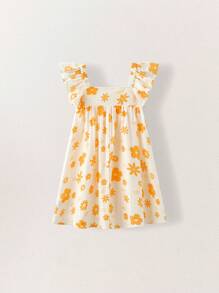 SHEIN Young Girls Country Floral Print Ruffle Hem Dresses, Summer - Multicolor - View 7