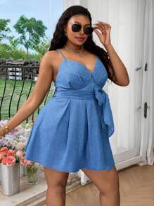 SHEIN SXY Plus Size Casual Vakantie Sexy Denim Jarreteljurk