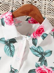 Sparklyn 2 件套青少年女孩玫瑰花朵印花衬衫和迷你裙套装，假日风格 - 彩色 - 查看 3