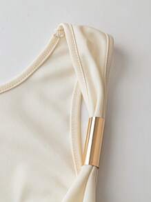 Zolique 女士性感十字领金属扣装饰褶皱露背系带褶皱下摆迷你连衣裙