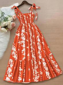 DreamSkyne 双色花卉蝴蝶结无袖连衣裙 - 橘色 - 查看 2