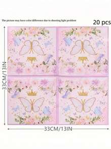 SHEIN Set de 20 servilletas de papel desechables con diseño lindo de mariposas y flores para fiestas, San Valentín, bodas de San Valentín y cumpleaños