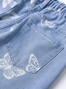 Tween Girl'' Casual Fashion Butterfly Print Ripped Washed Denim Straight Jeans,Holiday,Summer,Travel - Medium Wash - View 6