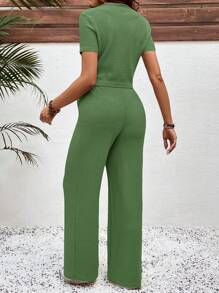 SHEIN 2pcs/Set Pregnancy Leisure Solid Color Short Sleeve Top And Pants Set - Green - View 2