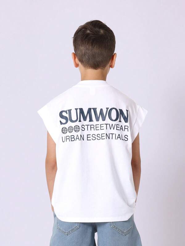 SUMWON Sumwon Urban Essentials Streetwear Tank Top Athletic Casual Summer Sleeveless Muscle Performance Training Workout Gym Vest Youth Boys Modern Cut