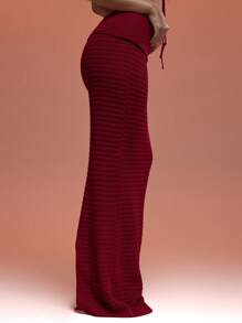 MUSERA Crochet Fold Over Waist Tie Detail Fitted Maxi Skirt Summer Holiday Sexy Ibiza Fits Spring Vacation Beach Night Out Fall Autumn Winter Date Night  Chic