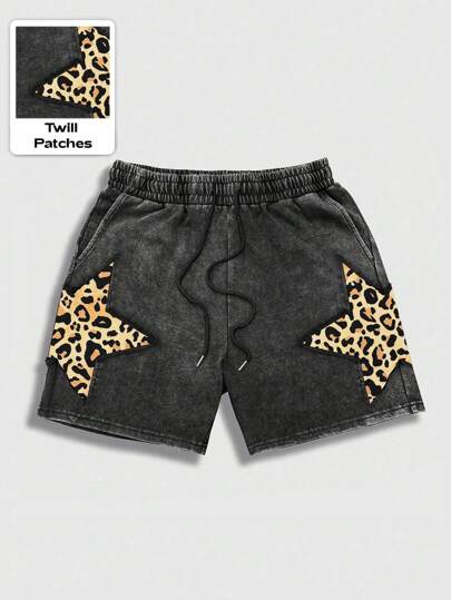 ROMWE Avant Men's Leopard Star Print Drawstring Waist Casual Shorts