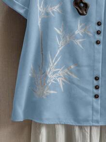 EMERY ROSE Women's Bamboo Leaf Print Casual Comfortable Blouse