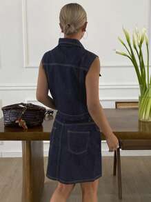 Livesso Fitted Short Denim Jacket And Shorts Set For Women - Dark Wash - View 2