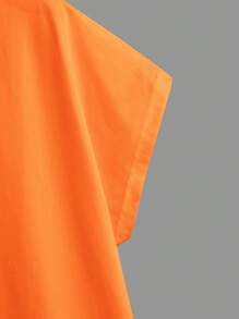 EMERY ROSE Plus Size Plain V-Neck Short Sleeve T-Shirt, Simple & Fashionable, Suitable For Summer - Orange - View 4