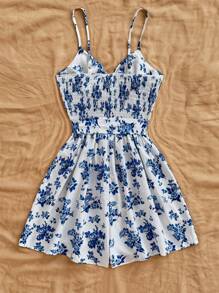 Soleia Combinaison large à jambes large avec imprimé floral romantique, à croisillon devant noué et froncé. Convient pour les vacances