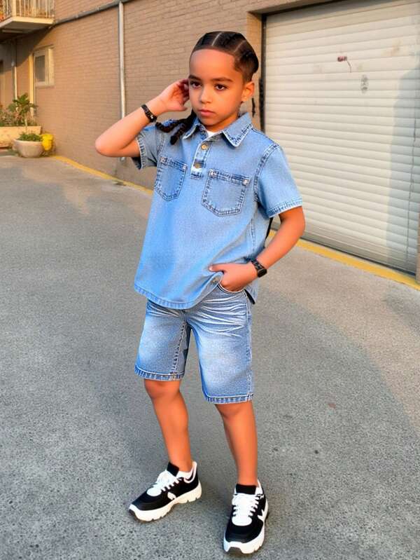 Tween Boys Street Style Versatile Summer Light Wash Distressed Skinny Adjustable Waist Denim Shorts