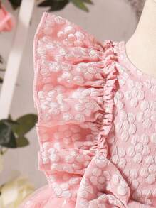 Baby Girl Sweet Jacquard Patchwork Embroidery Mesh Summer Dress - Pink - View 5