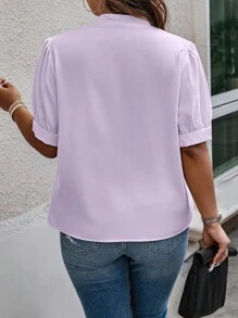 EMERY ROSE Camisa de manga abullonada de color liso informal de talla grande para el verano - Púrpura malva - Ver 2