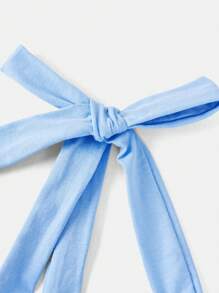 SHEIN 青少年女孩优雅纯色合身甜美蝴蝶结系肩侧褶饰吊带背心 - 淺藍色 - 查看 4