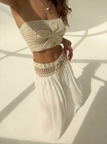 Aloruh Summer Women Two-Piece Outfits,Summer Sets - Khaki - View 2