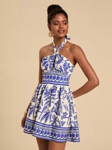 Travachic 女士休闲度假夏季海滩波西米亚风热带植物印花连衣裙，休闲度假装，女士夏季服装，热带度假女装，夏季，女士度假服装，女士连衣裙