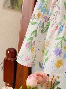 Souflis Souflis 年轻女孩保守复古风格碎花盖袖上衣，甜美复古风格夏季 - 彩色 - 查看 4