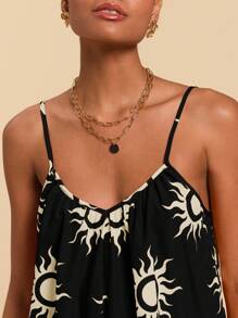 Travachic 女式编织火热太阳印花宽松连体裤 - 黑色 - 查看 6