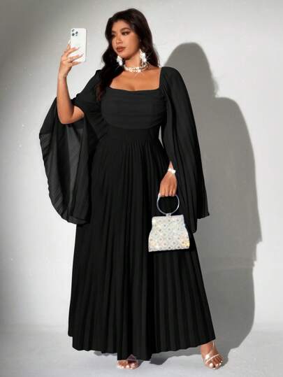 Viva Relle فستان طويل أنيق ورومانسي مناسب للحفلات للنساء بالمقاسات الكبيرة، شيفون منسدل باطراف منسدلة