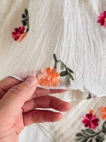 Vintaside Kids Young Girl Summer Set, Floral Embroidery Sleeveless Top And Matching Shorts, Countryside Style, Suitable For Outdoor Activities, Daily Wear, Parties And Gatherings - Apricot - View 6