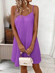 SHEIN Clasi Váy Maxi Không Dây Xếp Ly Màu Cam Váy San Hô Váy Mùa Xuân - Màu tím - Xem 3