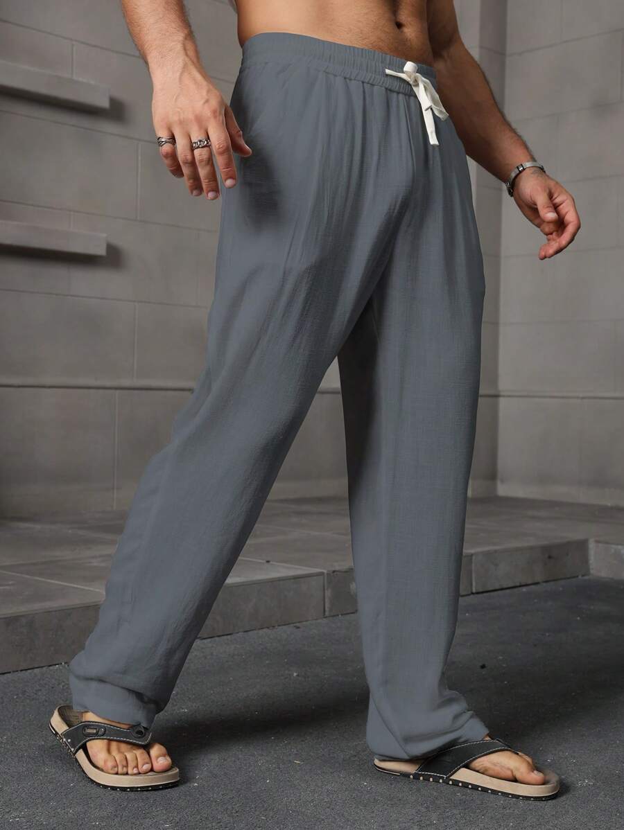 Manfinity RSRT Men's Elastic Waist Linen White Pants - Grey - View 1