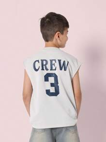 SUMWON Varsity Style Sleeveless Athletic Tank Top Summer Sport Number Crew Team Muscle Tee Urban Street Fashion Basketball Training Youth Active Wear