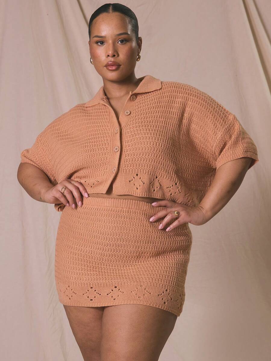 MUSERA Cardigan Rajut Pendek Kancing Depan Ukuran Plus, Cocok untuk Liburan, Pesta Malam yang Elegan - Jeruk - View 1